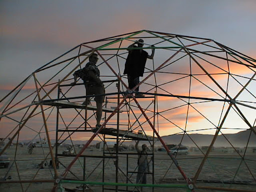 Picture of a dome being built at Burning Man